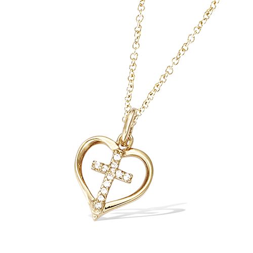 Pendentif cœur évidé croix oxydes - Plaqué Or