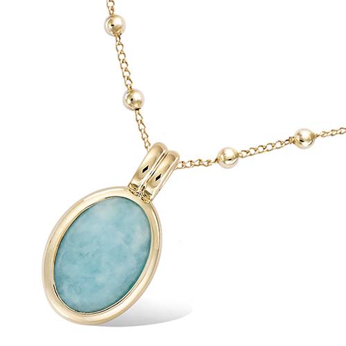 Pendentif oval amazonite véritable - Plaqué Or