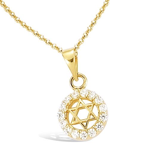 Pendentif étoile de David cercle pavé oxydes blancs - Plaqué Or