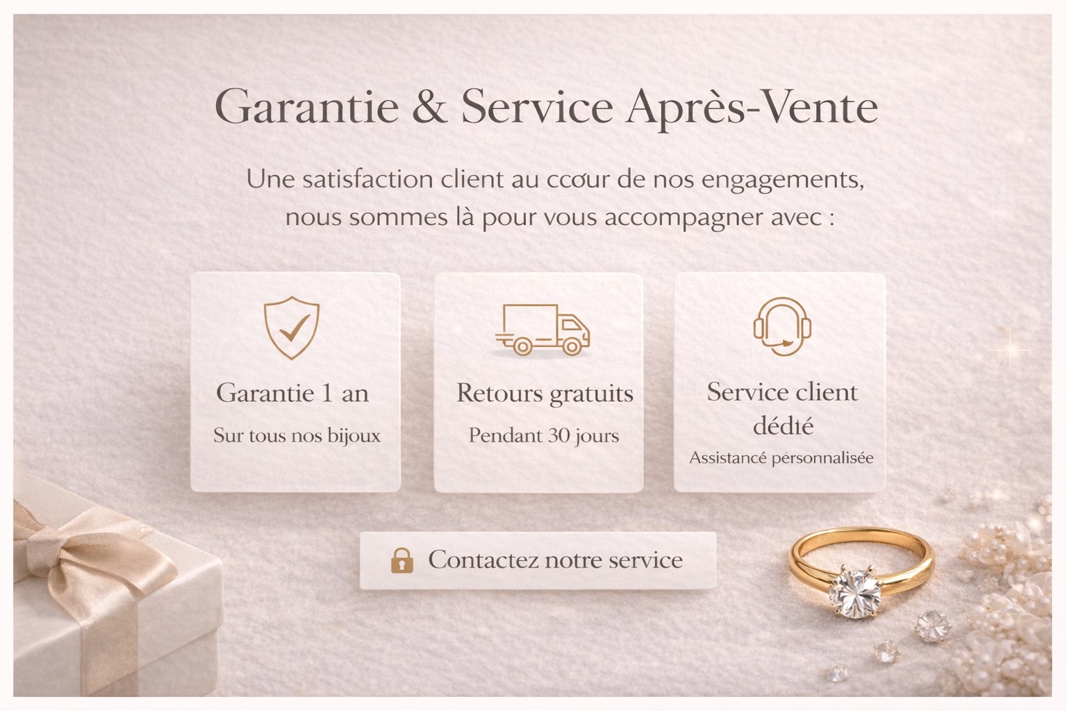 Bijou présenté avec soin pour illustrer la garantie et le service après-vente