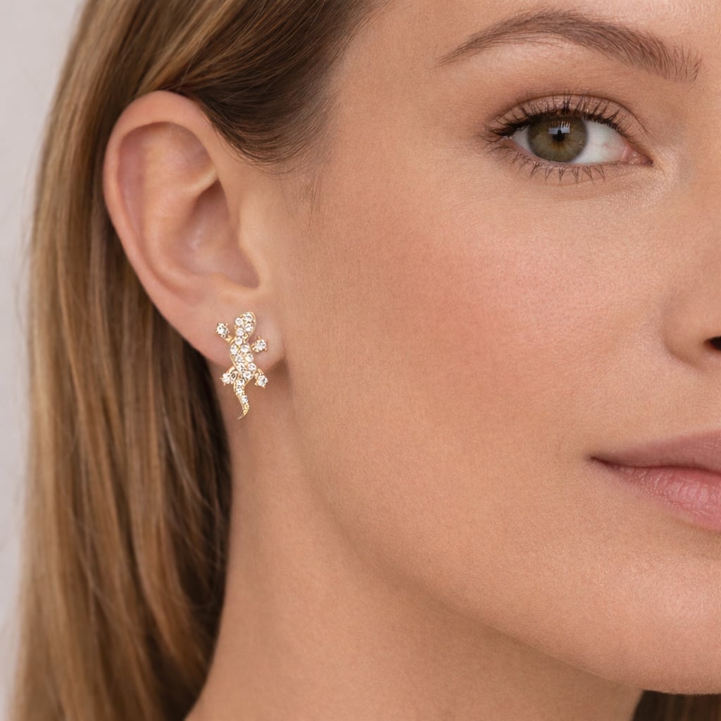 Boucles d’oreilles salamandre pavées oxydes - Plaqué Or