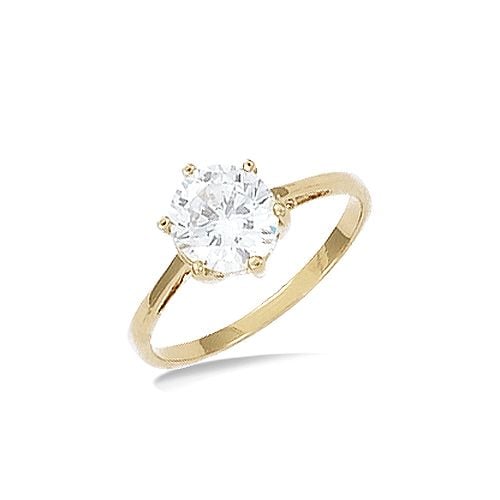 Bague solitaire zirconium 7 mm - Plaqué Or