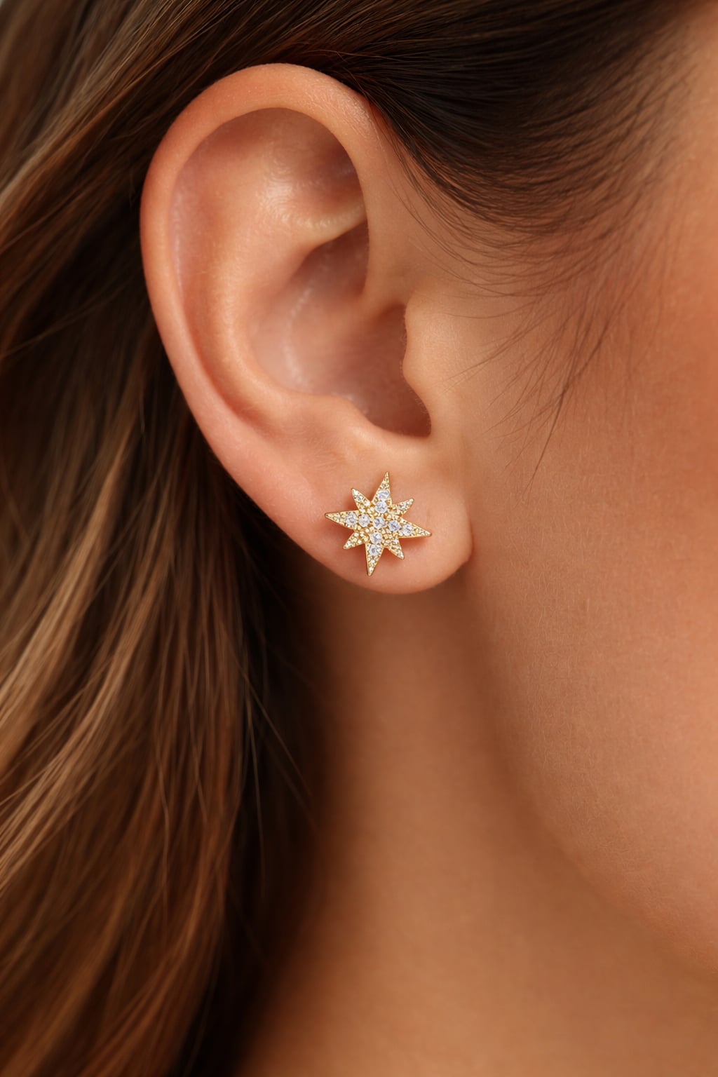 Boucles d’oreilles puces étoile oxydes diamètre 8 mm - Plaqué Or