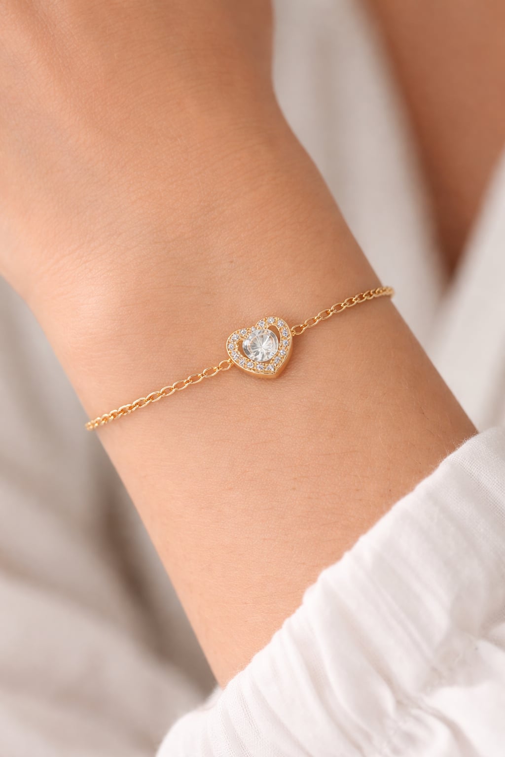 Bracelet cœur solitaire oxydes de zirconium - Plaqué Or