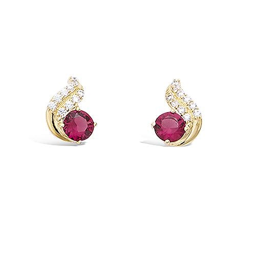 Boucles d’oreilles puces cristal couleur rubis avec oxydes de zirconium - Plaqué Or