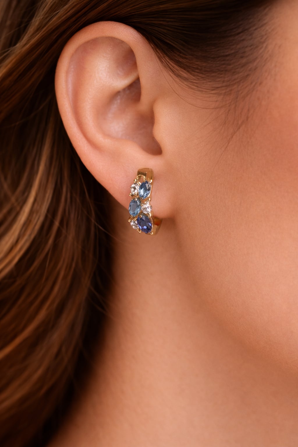 Boucles d’oreilles créoles bleues oxydes - Plaqué Or