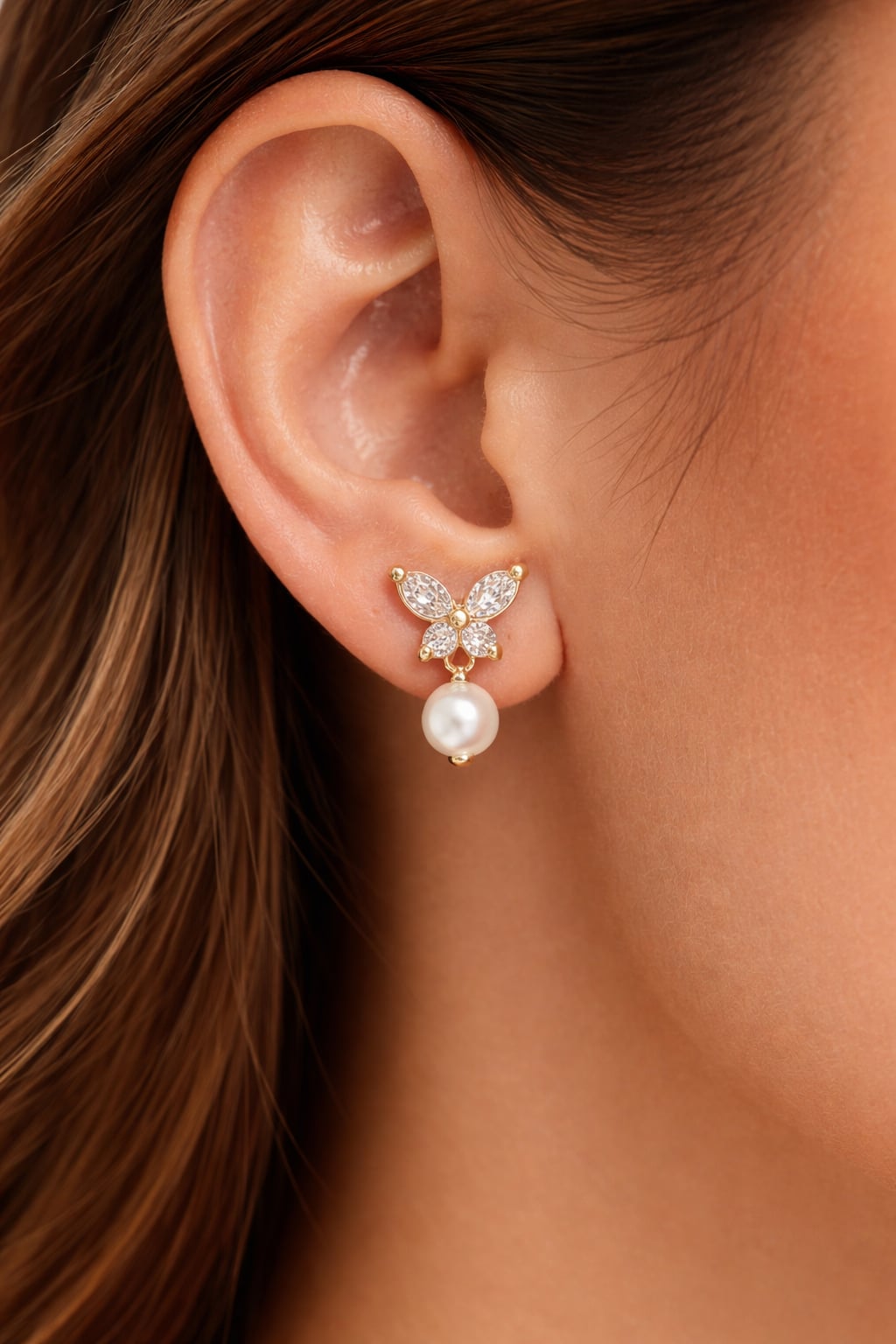 Boucles d’oreilles papillon oxydes blancs - Plaqué Or