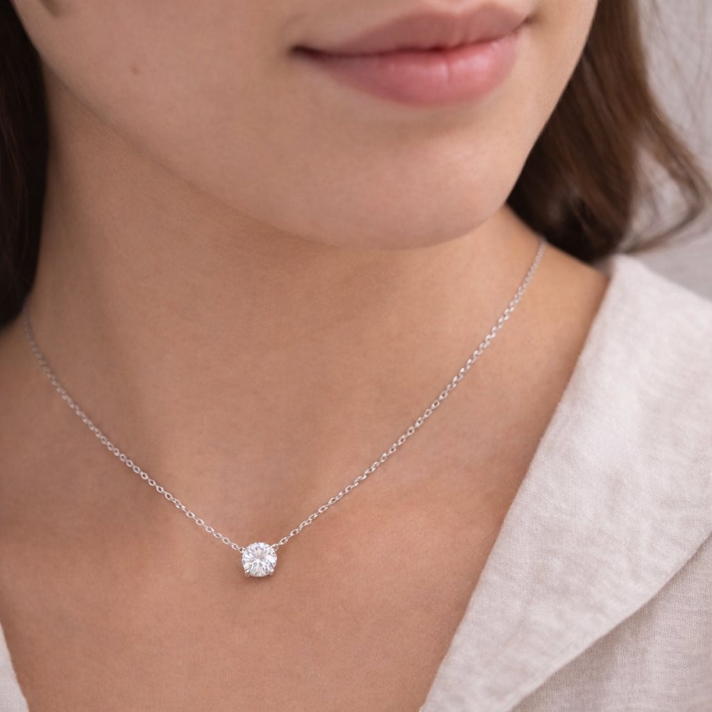 Collier solitaire oxyde blanc diamètre 6 mm - Argent 925