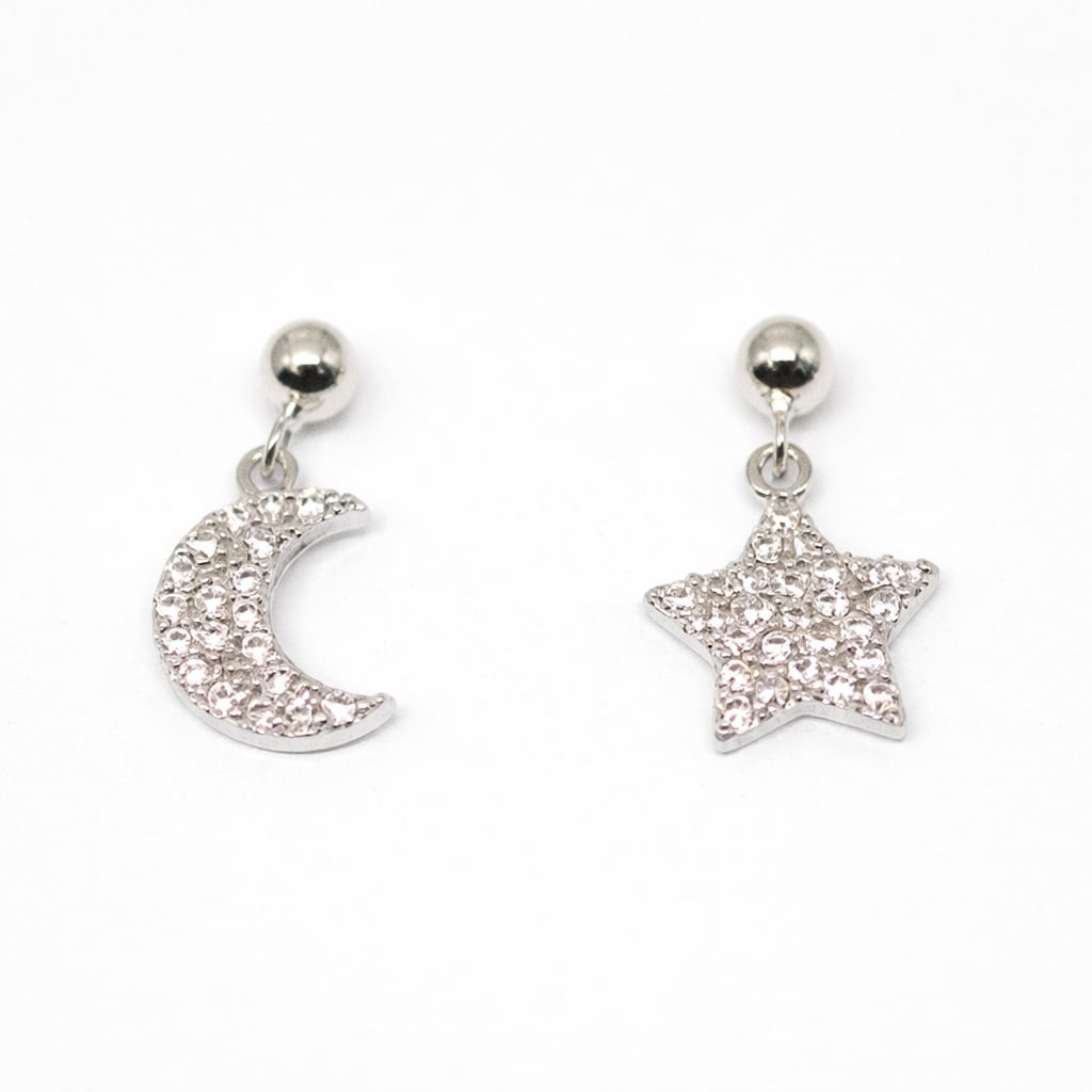 Boucles d’oreilles lune étoile pavé oxydes - Argent 925