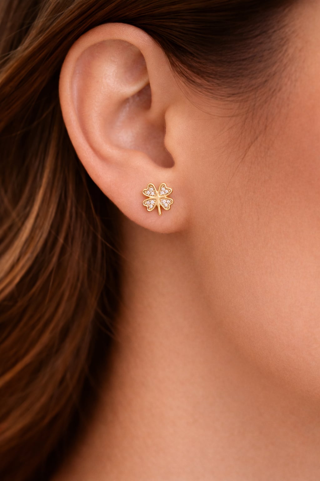 Boucles d’oreilles trèfle pavé oxydes diamètre 9 mm - Plaqué Or