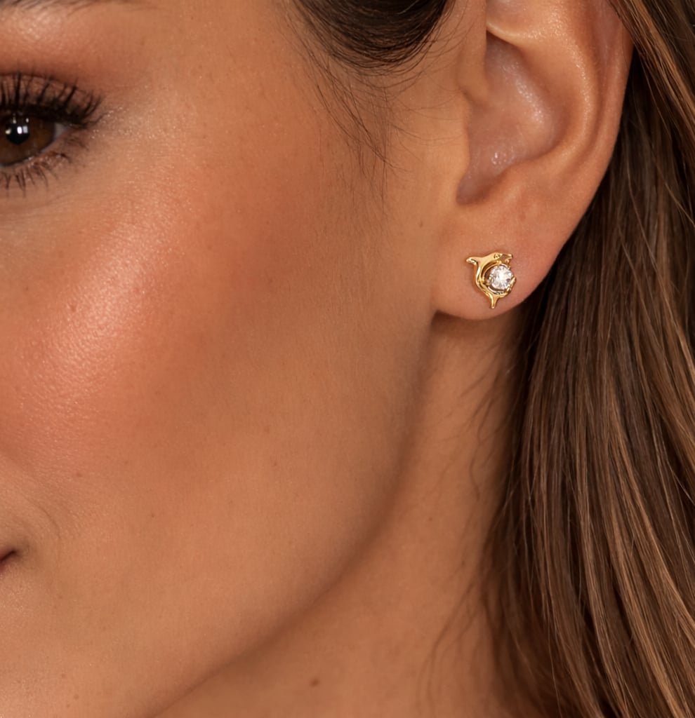 Boucles d’oreilles dauphin oxyde blanc - Plaqué Or