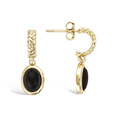 Boucles d’oreilles ovales onyx véritable - Plaqué Or