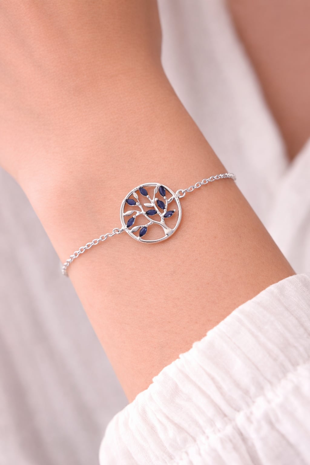 Bracelet cercle arbre de vie saphir bleu - Argent 925