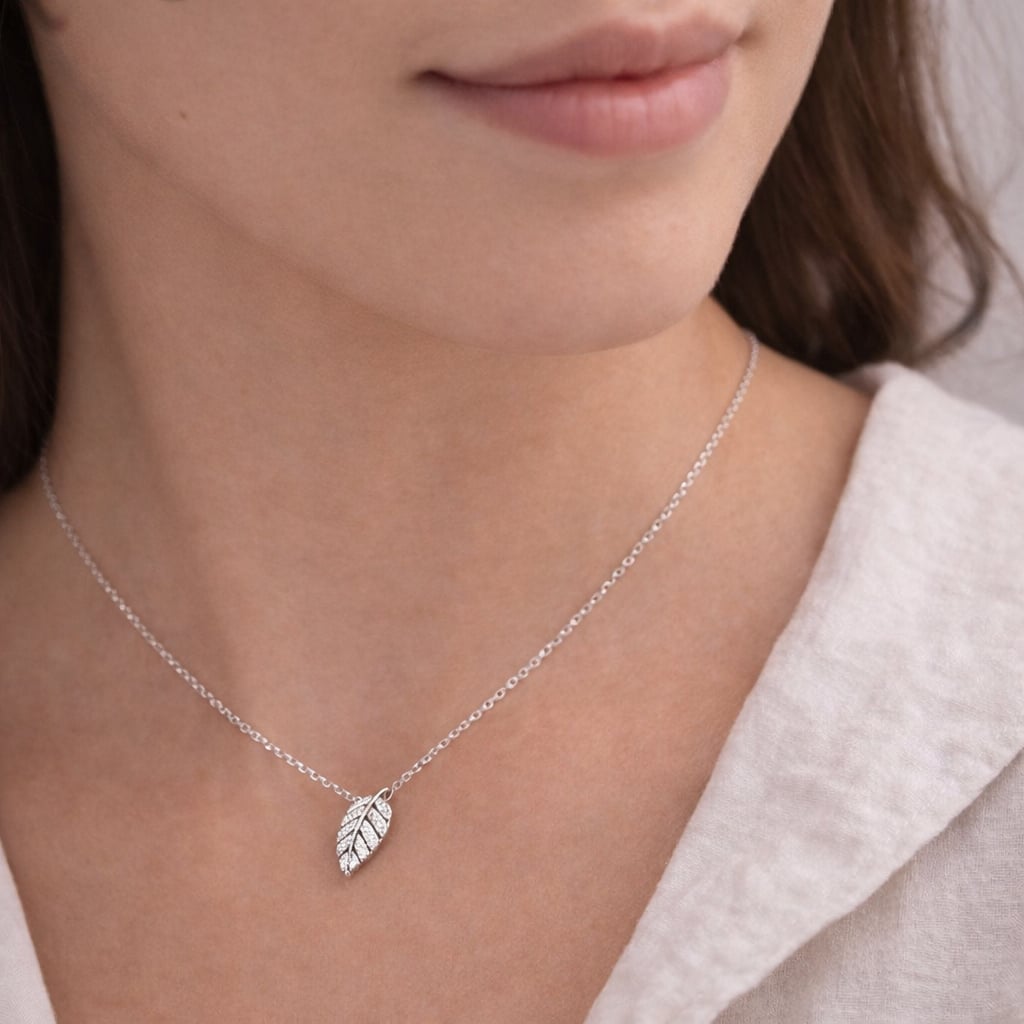 Collier feuillage oxydes blancs - Argent 925