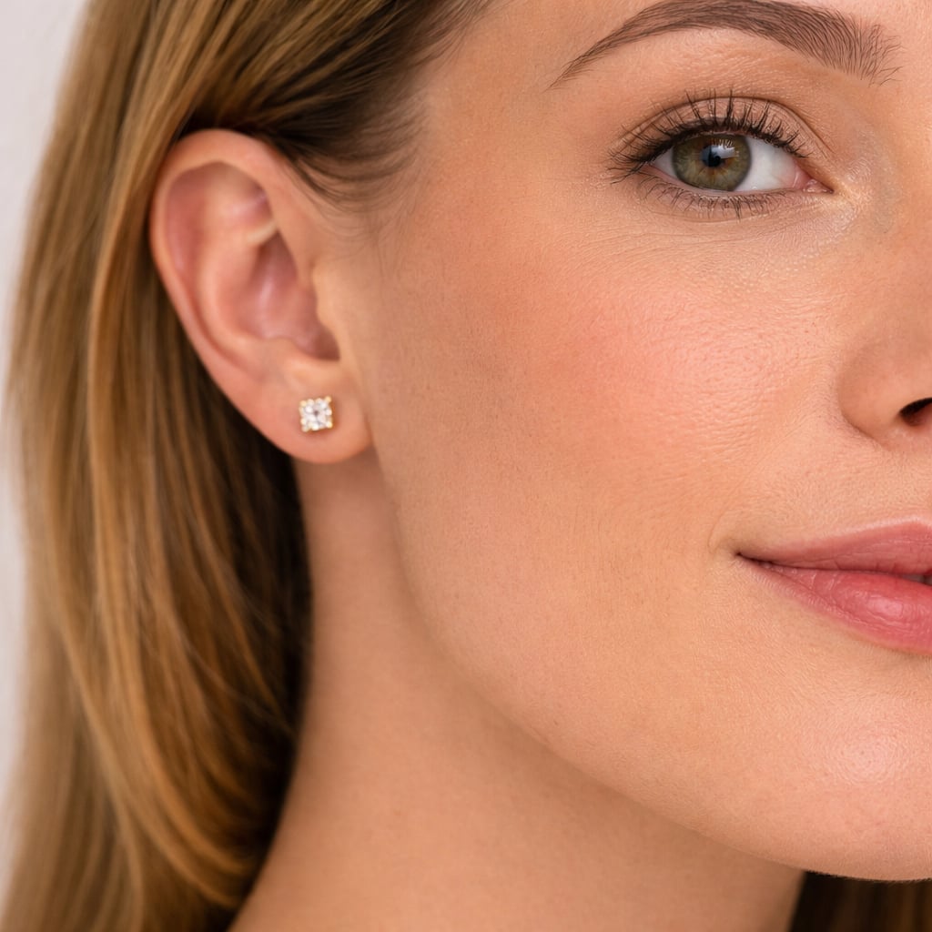 Boucles d’oreilles puces carrées oxydes blancs diamètre 4 mm - Plaqué Or